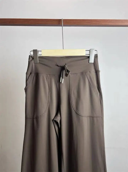 Women's Loose-Fit Sports Pants with Pockets, Straight-Leg High-Waist Athletic Fitness Pants, Yoga Pants, Pilates Trousers