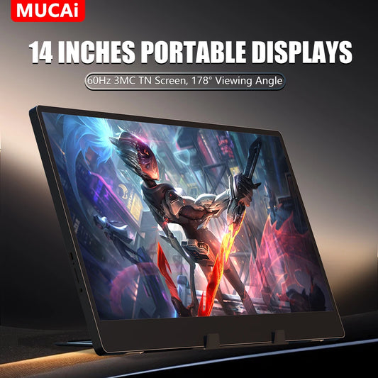 Portable Monitor 14 Inch - MUCAI N140-S36 TN Panel, 60Hz, 3ms Response, Built-In Speakers