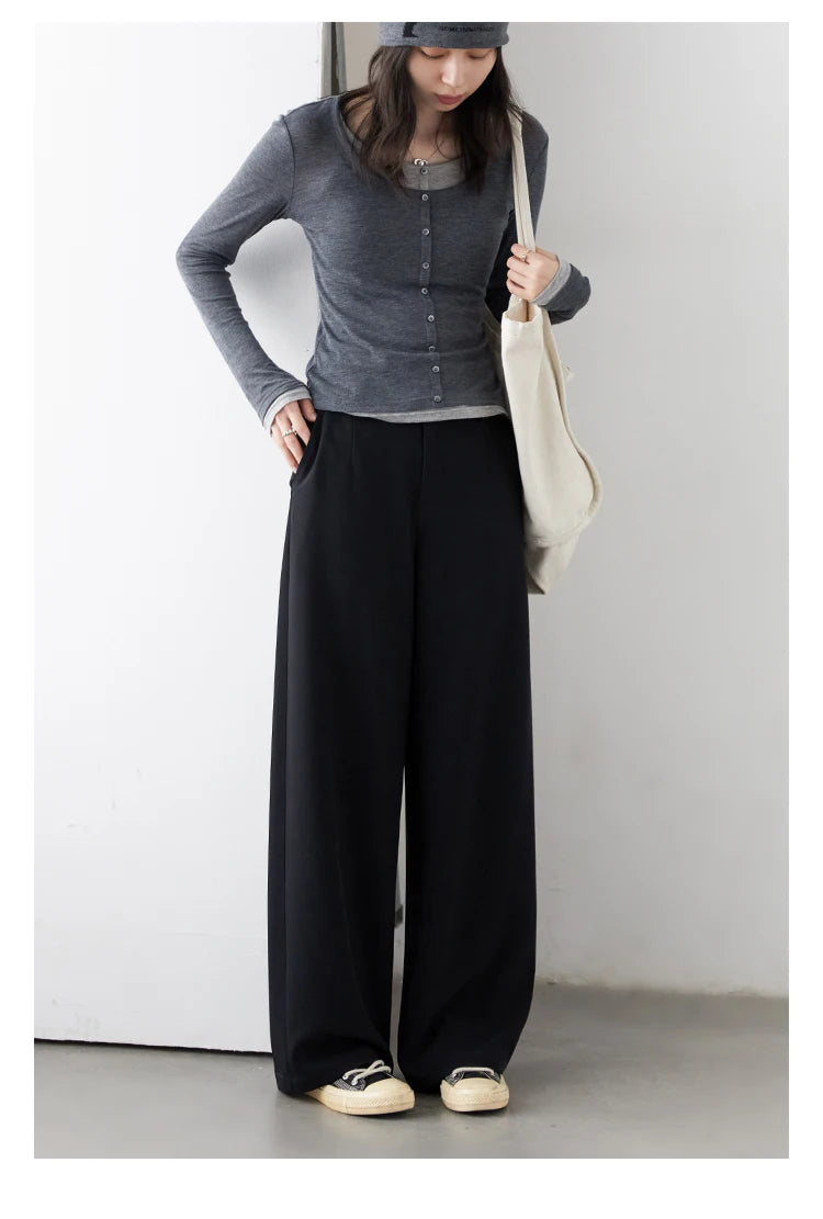 CHIC VEN Women Pants Solid Casual  Slim Straight Leg Suit Wide Leg Ladies Trousers Spring Autumn 2025 Clothing for Woman
