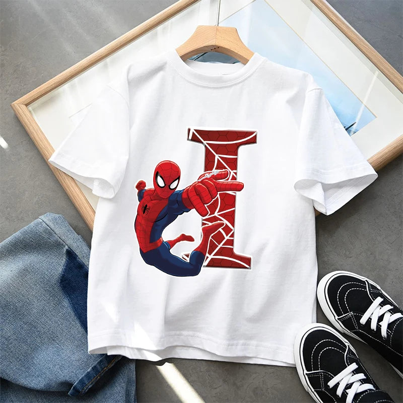 2026  New Children's Spider Man Cartoon Letter Printed T-shirt Cotton T-shirt Boys' Short Sleeved Top Children's Clothing