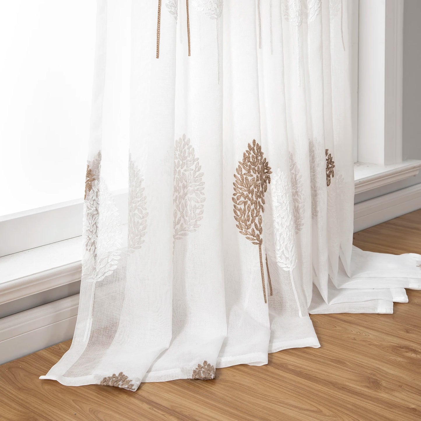 Long Sheer Curtain - Embroidered Voile Curtain Panels with Rod Pocket for Bedroom & Living Room