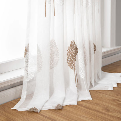 Long Sheer Curtain - Embroidered Voile Curtain Panels with Rod Pocket for Bedroom & Living Room