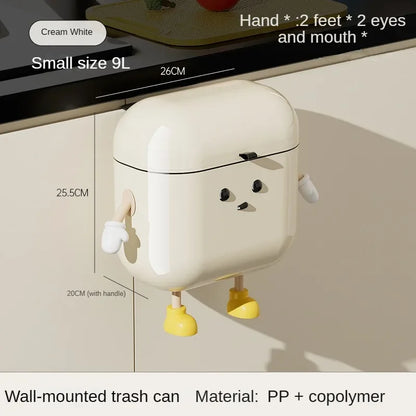 Wall-Mounted Kitchen Trash Can - 9L12L Cream with Lid for Food Waste  Bathroom Use