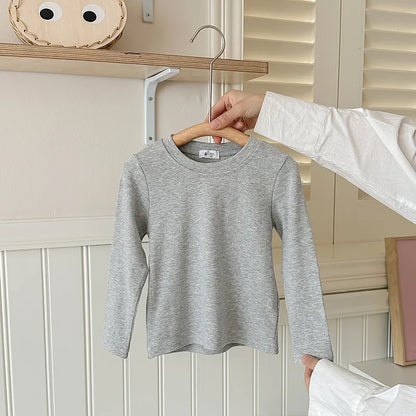 9 Colors Children's T-shirt Cotton Long Sleeve Solid Color Base Coat Leisure Wear Boys Girls Tops Kids Clothes