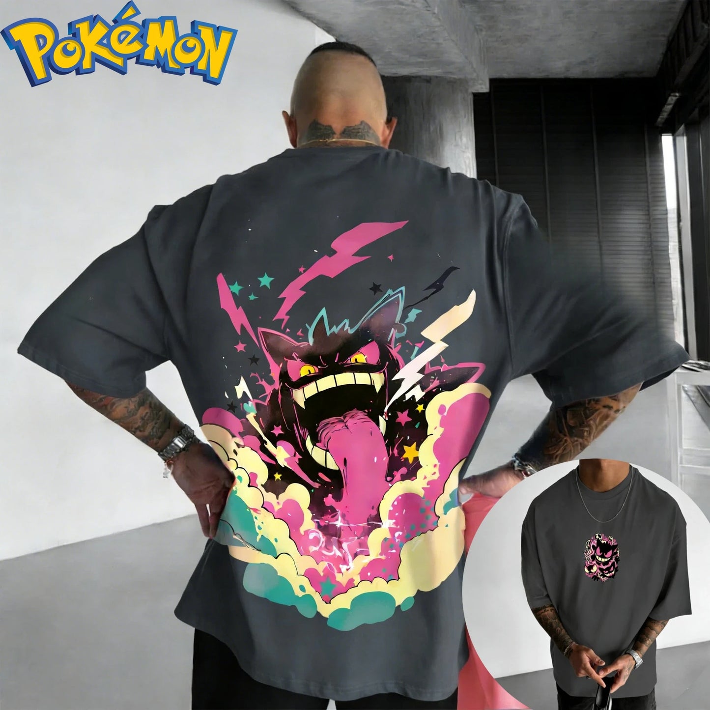 Pokémon Anime Gengar Printed T-shirt Summer Men's and Women's T-shirt Trendy Loose Casual Y2K Short Sleeve 2026 New Streetwear