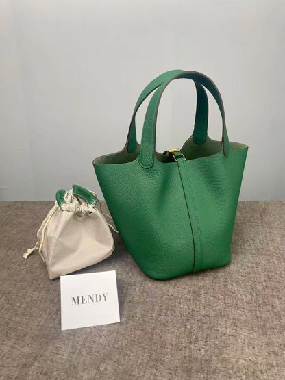 Women Leather Bucket Bag - Genuine Leather Handbag | Large Tote Bag With Silver Hardware