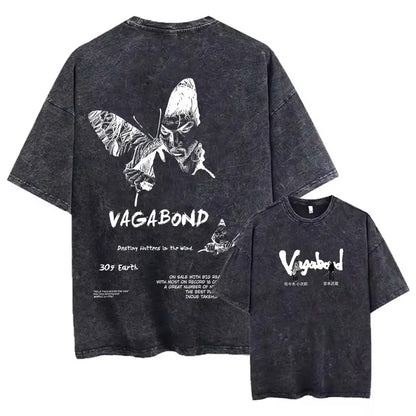Men Streetwear Tshirt - Vintage Harajuku Anime Graphic Print Black Cotton Tee