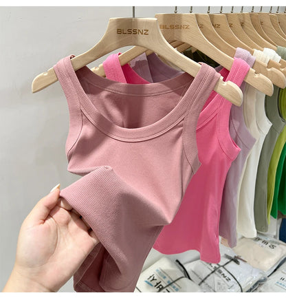 Women Solid Round Neck Ribbed Tank Top Camisole Women 2026 Summer Basic Elastic Tank Top O Neck Solid Tank Top