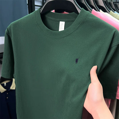 Xiaoma Embroidery Casual Pure Cotton Short Sleeved T-shirt for Young Men, Round Neck Solid Color T-shirt for Men