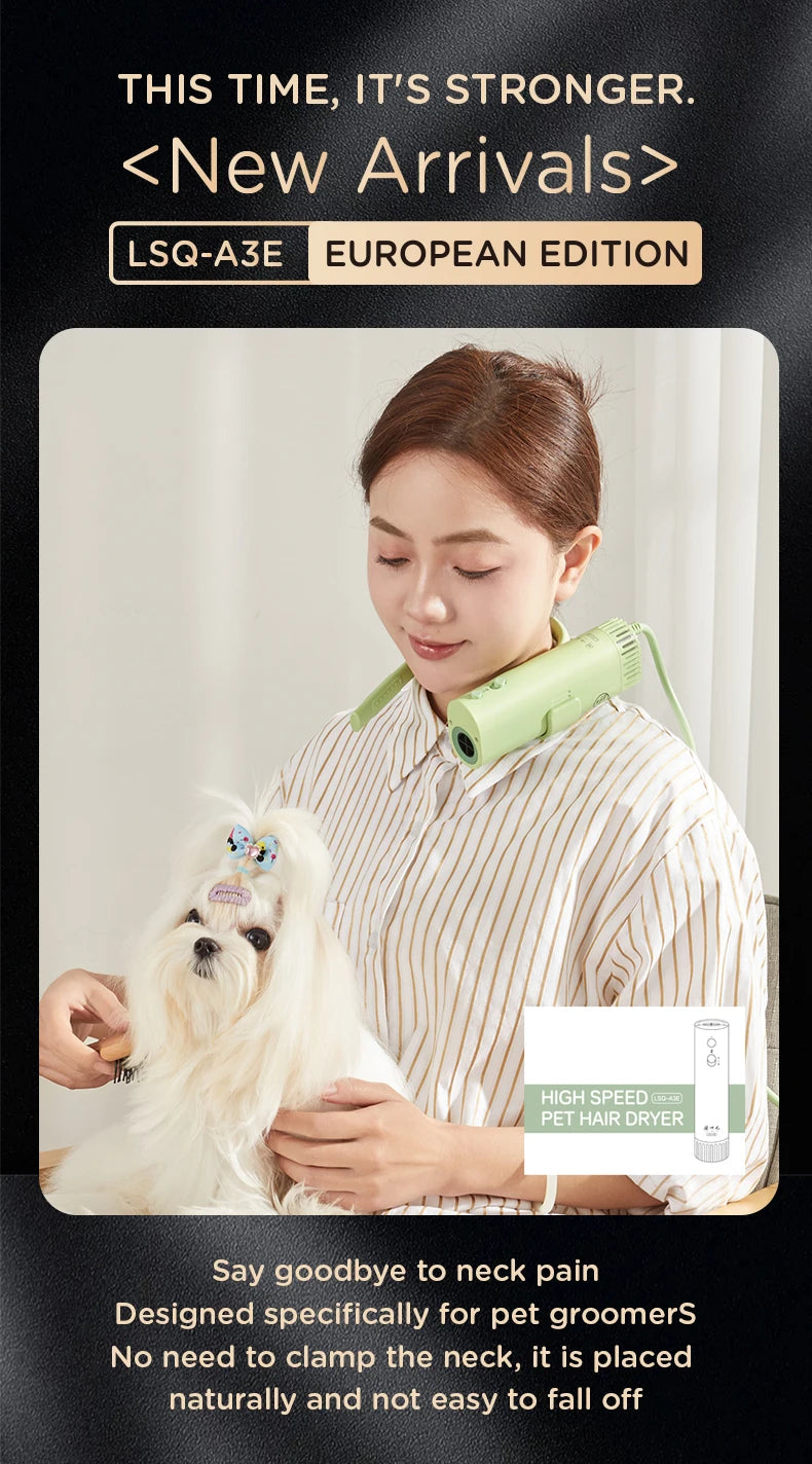 European edition High-Power Pet Hair Dryer, Silent, Neck Hanging, Hair Pulling Machine for Dogs grooming, Quick Drying, Beauty