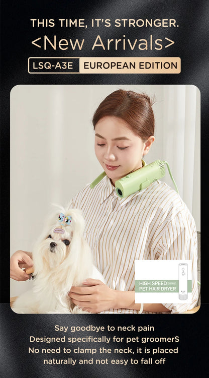 European edition High-Power Pet Hair Dryer, Silent, Neck Hanging, Hair Pulling Machine for Dogs grooming, Quick Drying, Beauty
