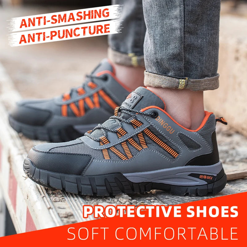 Safety Work Boots Steel Toe Anti-smash Anti-puncture Indestructible Work Shoes for Men Women, Lightweight Breathable Non-slip Wear Resistant Rubber Sole Industrial Construction Protective Footwear, Shock Absorbing Comfort Ins