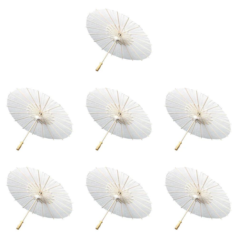 30-1PCS White Paper Parasol Umbrellas DIY Photo Cosplay Prop Bamboo Umbrella For Wedding Party Summer Beach Decor