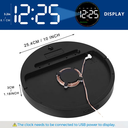 LED Wall Clock with Remote Control - Dual Alarms Calendar  Temperature Display Adjustable Brightness for Home Decor