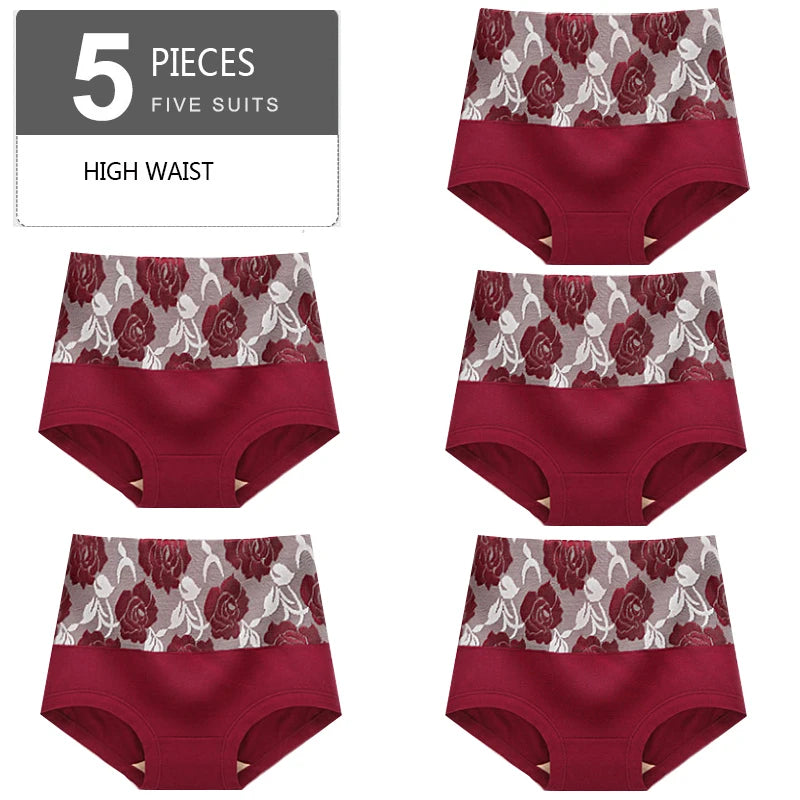 5Pcs/Set High Waist Cotton Panties Women Body Slimming Underwear Fashion Print Briefs Ladies Panty Breathable Female Lingerie