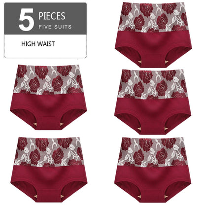 5Pcs/Set High Waist Cotton Panties Women Body Slimming Underwear Fashion Print Briefs Ladies Panty Breathable Female Lingerie