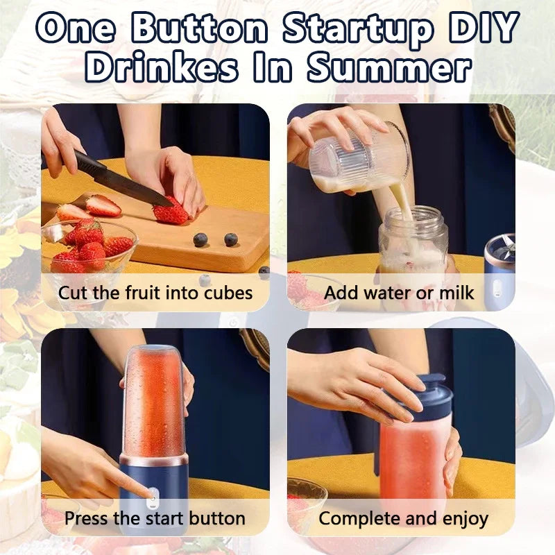 Portable USB Fruit Juicer Blender - 2 Cups 6 Blades Wireless Mixer