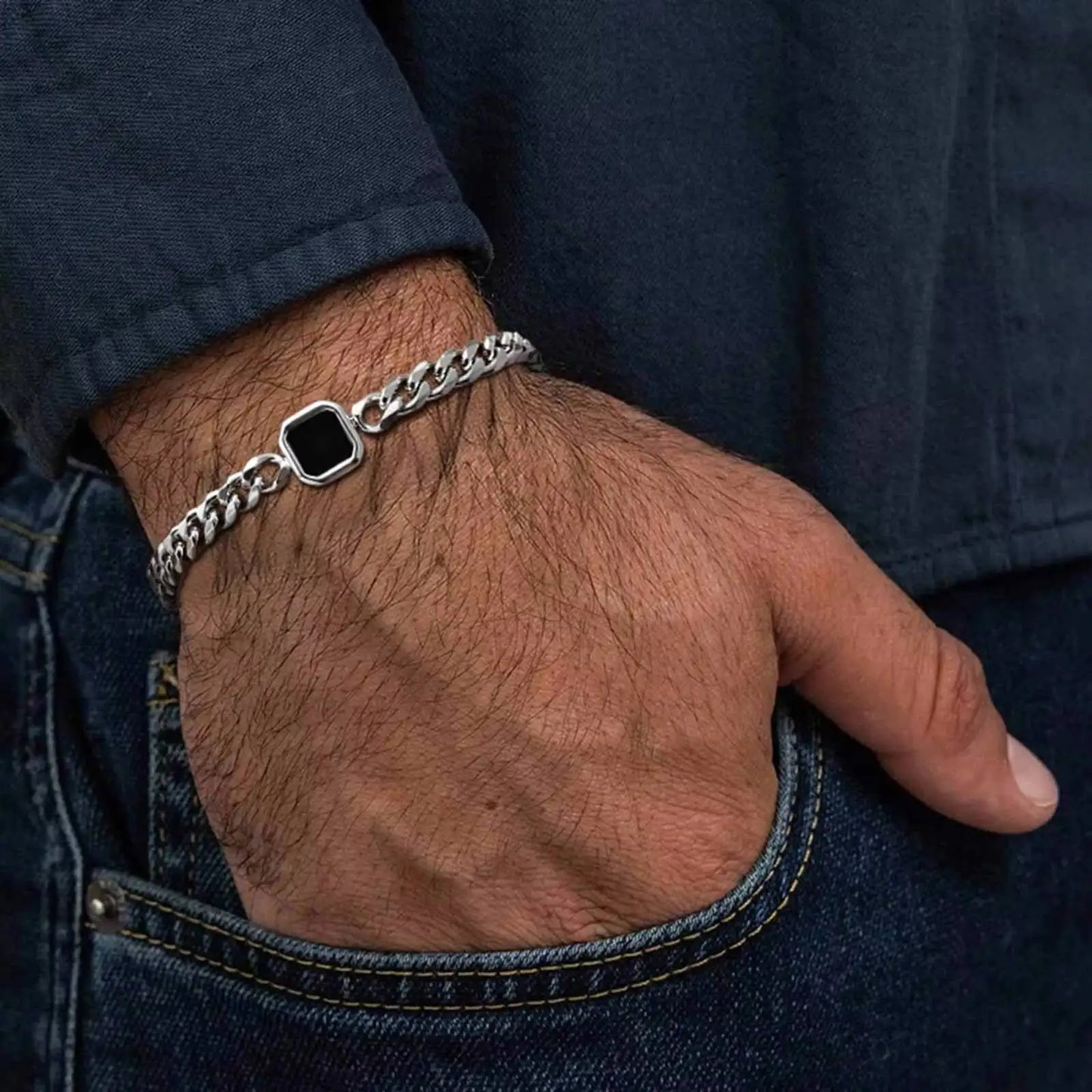 Vnox 5/7mm Width Adjustable Chain Bracelet for Men, Stainless Steel Acrylic Six-Sided Polished Jewelry Gift for Husband Son‌ Him