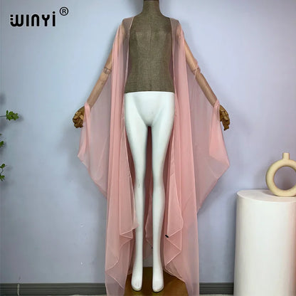 WINYI Beach sexy Cover Ups for Swimwear Women Kimono Swimsuit Cape Summer Dress 2023 Beachwear Monochrome perspective yarn dress