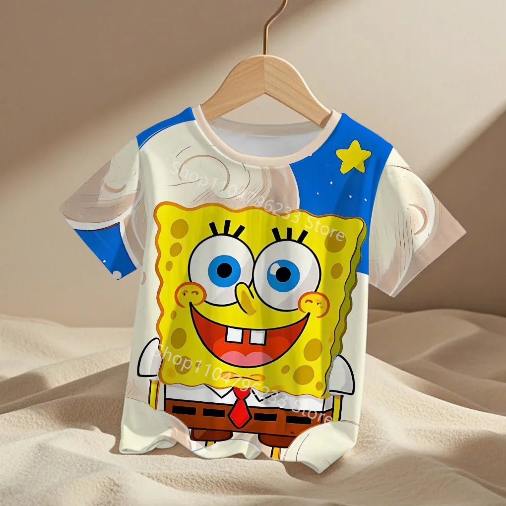 cute cartoon Spongebobs Baby Clothing Outdoor Clothes Boy Girl Child Men's women's Tshirts Children adult Parent child T shirts