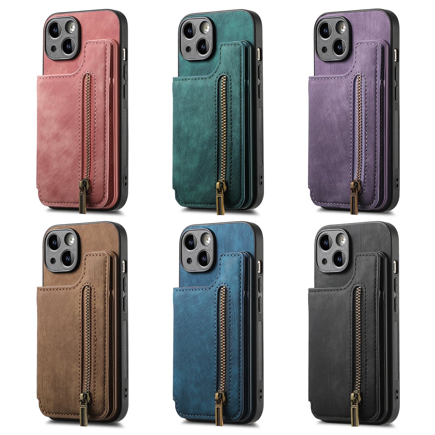Zipper Card Solt Wallet Leather Case For iPhone 16 Pro Max 17 Air 15 14 Plus 13 12 11 Se2022 Pocket Magnetic Double Buckle Cover