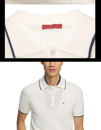 CHCH Men's lapel Short Sleeved Sweater T-shirt New Knitted Casual Business Men's Pullover Sweater T-shirt