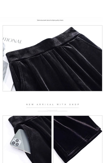 Korean style blue velvet wide leg pants for women in spring and autumn, high-end fashion, loose fit, plus size casual pants