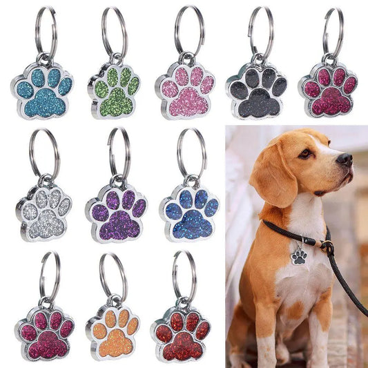 Cat Dog Paw Print Dog Cat Tags Anti-Lost Pet Glitter Pendant with Hook Exquisite Pet Collar Tag Pendant Kitten
