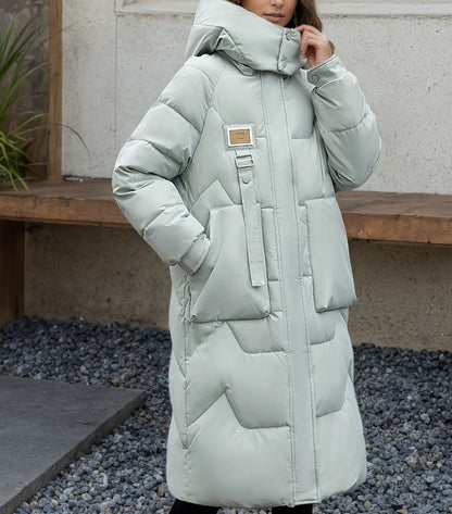 Women's Warm Hooded Long Puffer Coat Zip Up Winter Parka with Large Pockets for Cold Weather