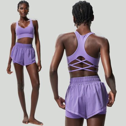 Women Outdoor Running Suit Summer Breathable Quick Dry Short Sportswear Two Pieces Fitness Yoga Set Female Exercise Gym Clothes