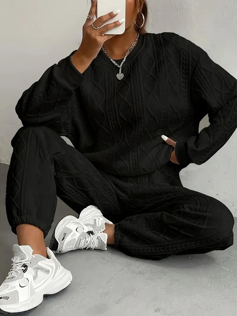 Women's 2 Piece Cable Knit Textured Sweatsuit Lounge Sets Fall Fashion 2026 for Women