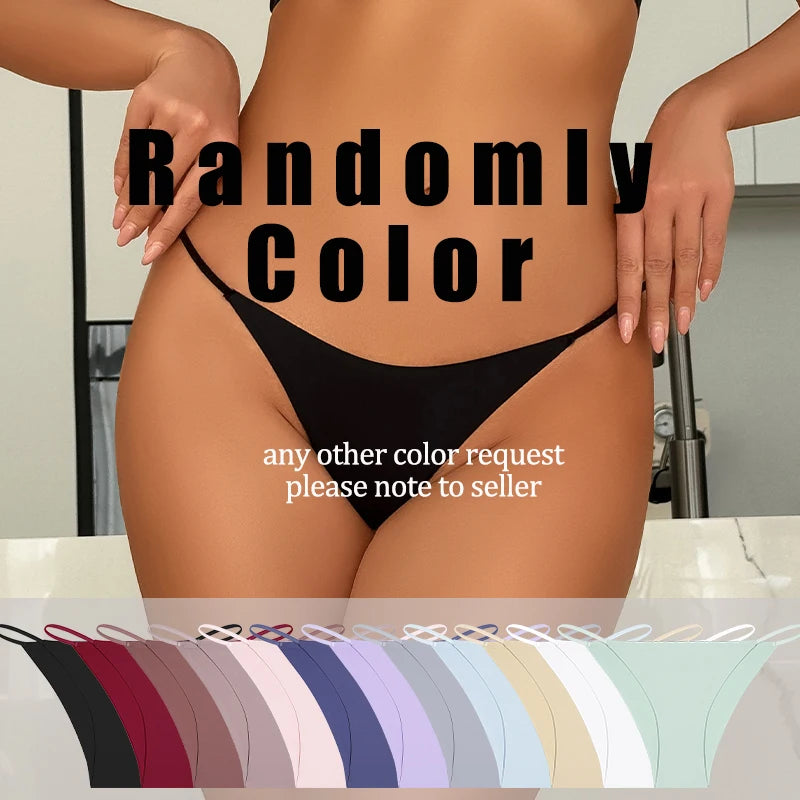 4PCS/Set Seamless Thin Strap Thong Underwear Women Low Rise Briefs Ice Silk Comfortable Panties Multi Color No Trace Lingerie
