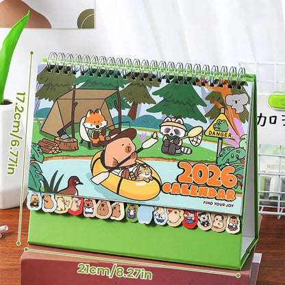 Small Desktop Calendar 2026 Cartoon Capybara Schedule Organizer 12 Months Stand Up Calendar for Friends Family School Workplace