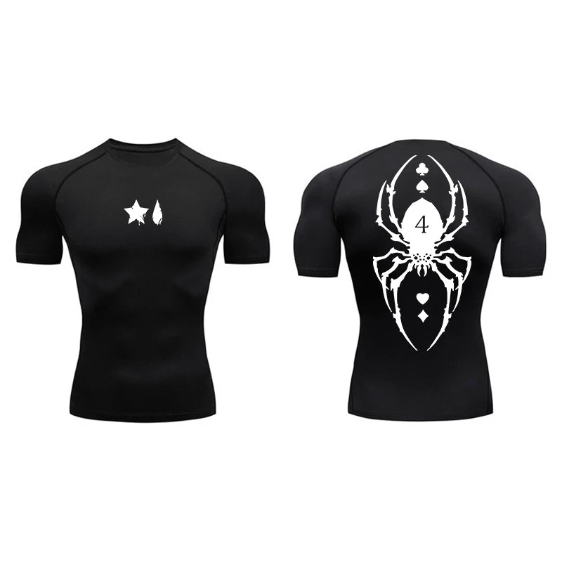 Compression Shirt Men - Spider Print Long Sleeve Gym Tee with Muscle Support