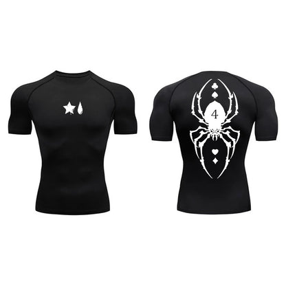 Compression Shirt Men - Spider Print Long Sleeve Gym Tee with Muscle Support