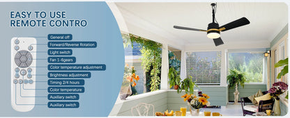 Sealing Led Ceiling Fan with Light Remote Control EU/US Standard Black/Gold Ceiling Lamp Fan 105cm Electric Fan Light Fixture