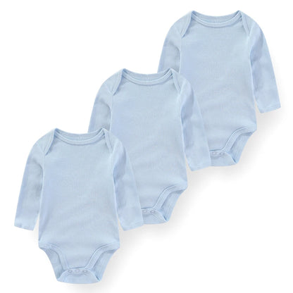 Baby Bodysuit Cotton - Newborn Onesies 3 Pcs Long Sleeve Soft Infant Bodysuits