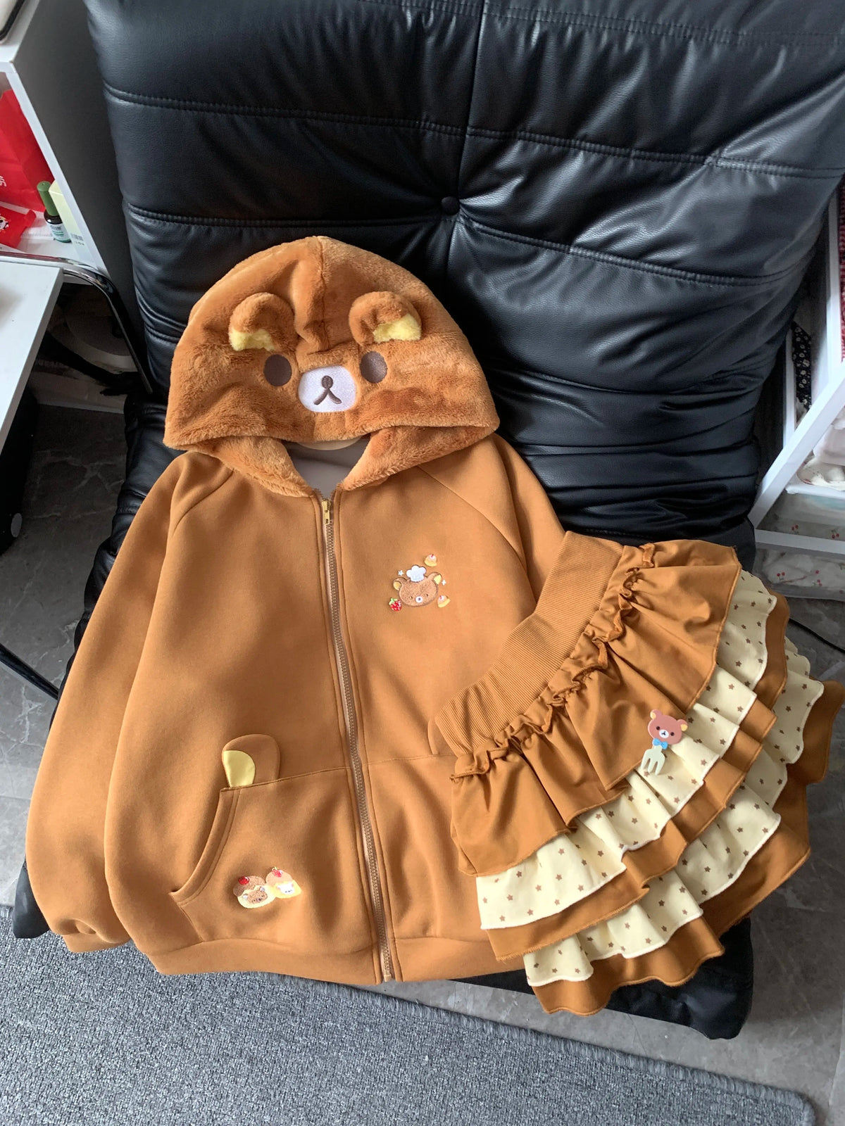 Original Japanese Style Soft Girl Hooded Rilakkuma Jacket for Women Cute Versatile Fleece Lined Thickened Sweatshirt