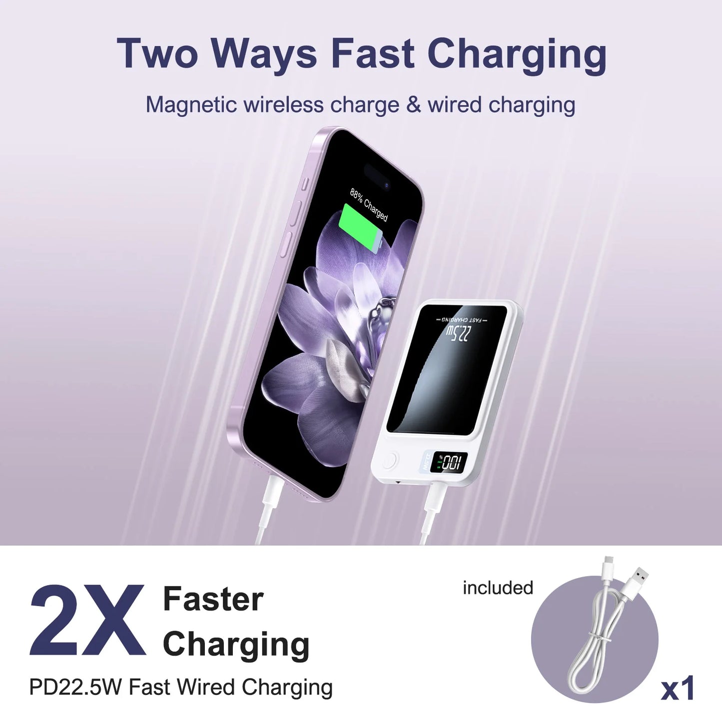 10000mAh Magnetic Wireless Power Bank PD22.5W Fast Charging Portable External Battery Adapter For Magsafe iPhone Huawei Samsung
