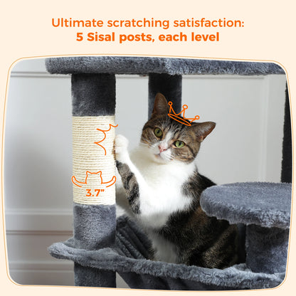 Large Cat Tree - Multi Level Indoor Cat Tower With Sisal Covered Posts & Spacious Condo