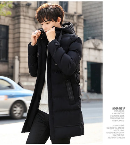 Mid-length New Thickened Hooded Jacket for Winter Men Warm Cotton-padded Jacket for MenLeisureDown Mountaineering Overcoat Men