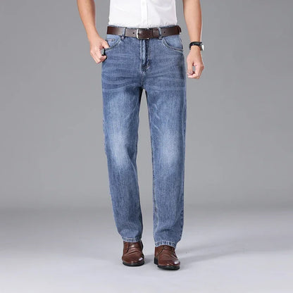 2026 Summer High Quality Brand Cloth Business Casual Men's Lightweight Straight Loose Jeans Classic Retro thin cotton trousers