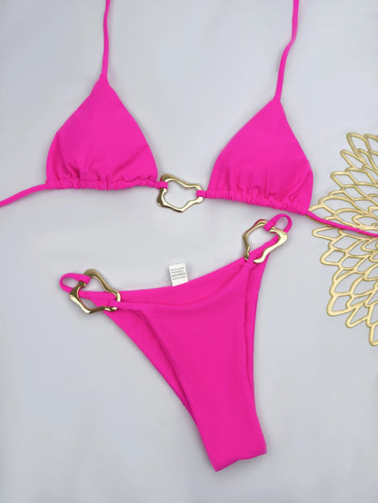 Lace-up Two-Piece Bikini - Solid Color Swimsuit for Women - ZOOMNSTORE