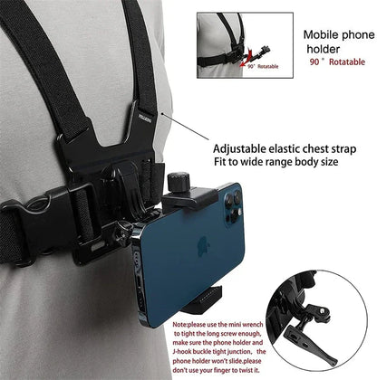 2 in 1 Mobile Phone Chest Strap Harness Stand Head Strap Holder Kit for IPhone GoPro POV Vlog Selfie Stick Tripod Bracket Mount