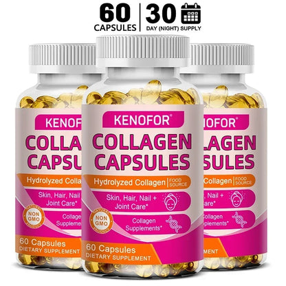 Kenofor 120 Hydrolyzed Collagen Capsules - Support Skin & Joint & Hair & Nail Health - Collagen Supplement