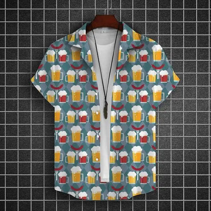 Hawaiian Shirt For Men 3d Beer Printed Short Sleeve Shirts Party Tees Summer Casual Tops Loose Oversized Clothing