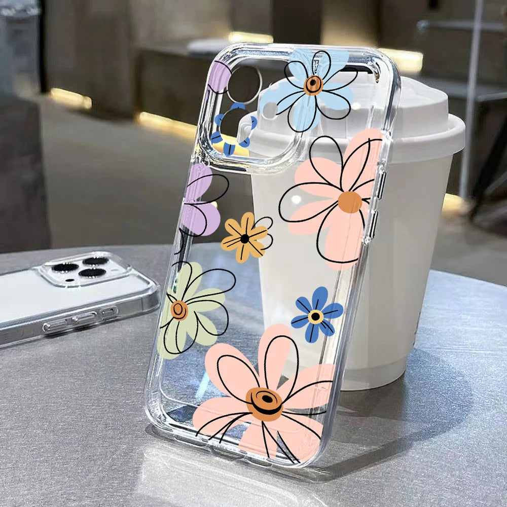Clear Phone Case For Samsung S26 S25 Ultra S24 S23 S22 S21 A57 A37 A17 A07 A56 5G A36 A26 A16 A55 A54 A53 Pink Flower Soft Cover