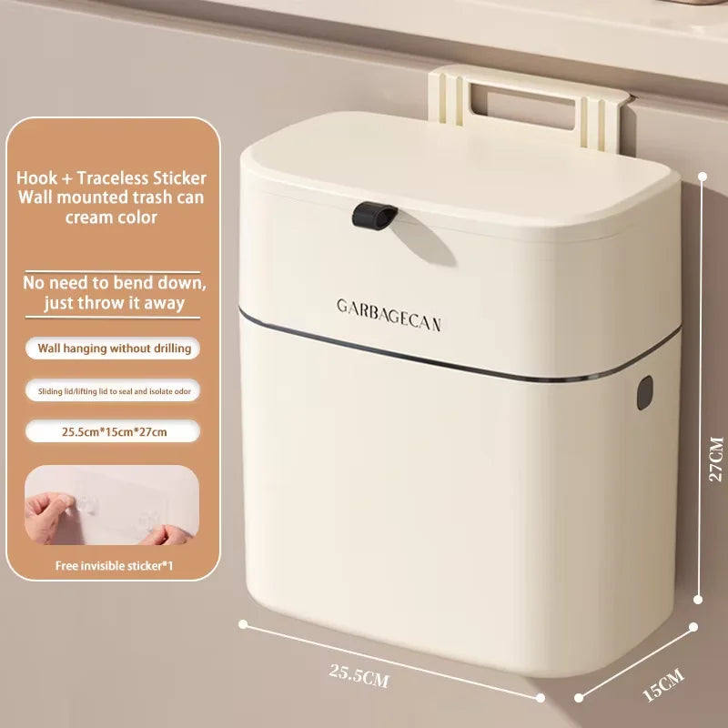 Hanging Trash Can - Stylish Kitchen  Bathroom Waste Bin with Flip Cover