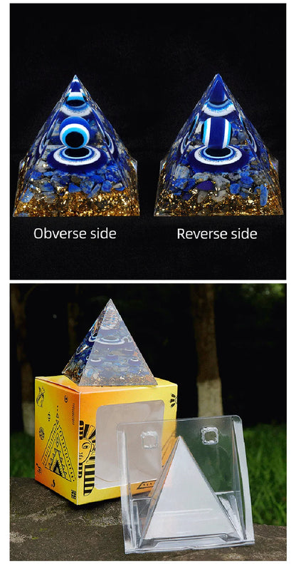 Evil Eye Crystal Pyramid Blue Eyes Natural Lapis Lazuli Stones Healing Crystals Resin Pyramids for Home Decor Ornament Gift Box