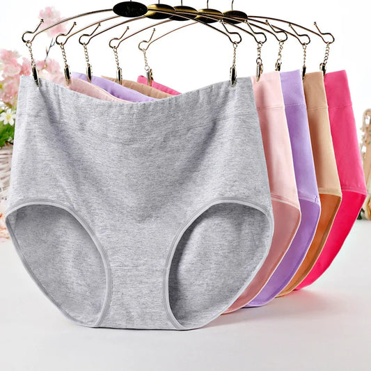 3pcs Pure Cotton High Waist Briefs Women Solid Basic Type Panties Girls Comfort Underpant Lady Plus Size Underwear Female Pantys